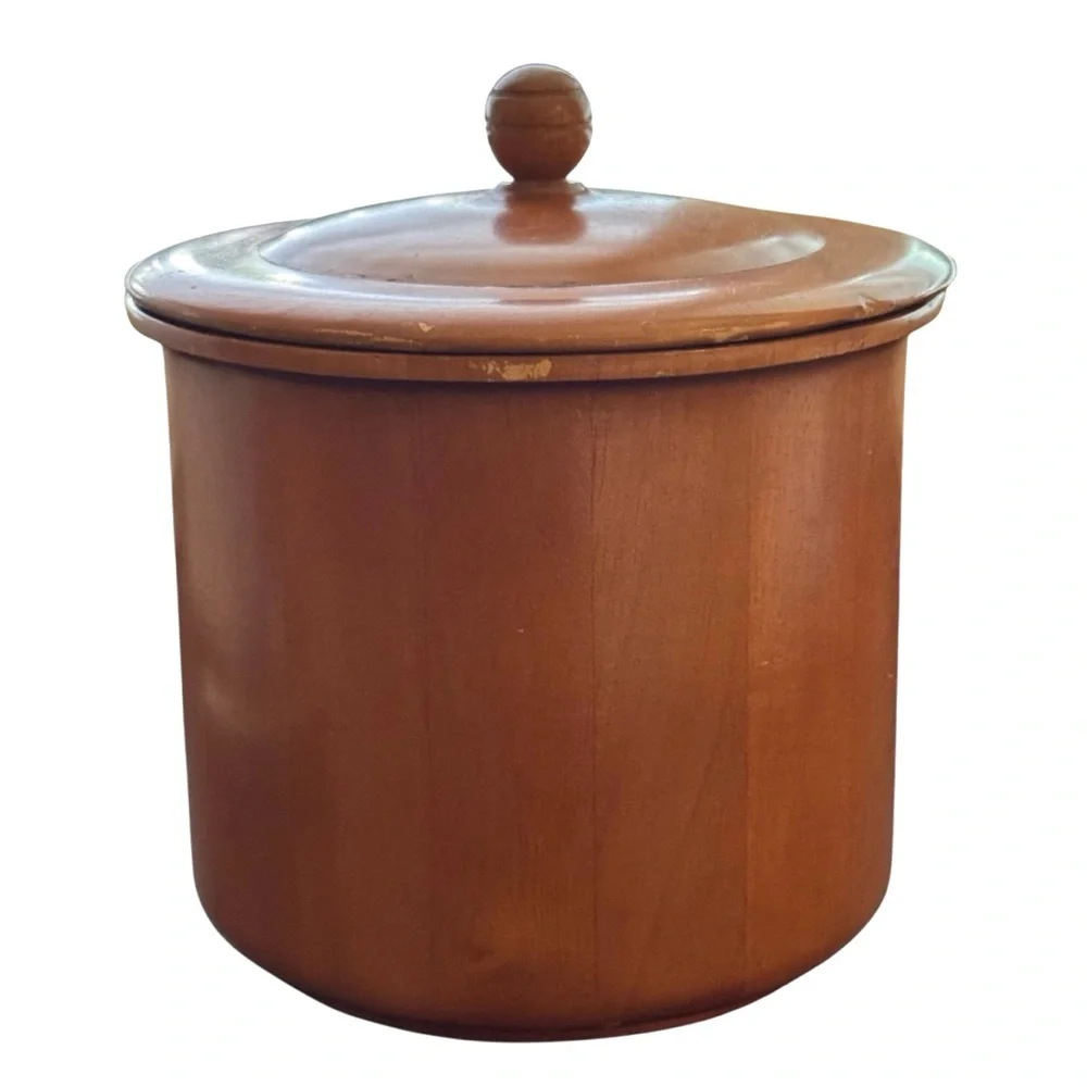 Large Vintage Ice Bucket Round Wood MCM 60s 70s Bar ware Man Cave